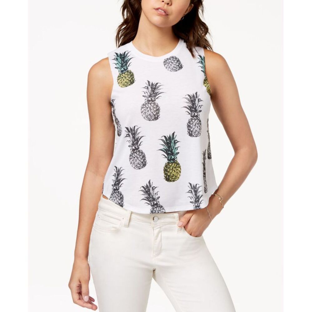 Rebellious One Pretty Rebellious Juniors Pineapple Graphic Cropped Tank Top